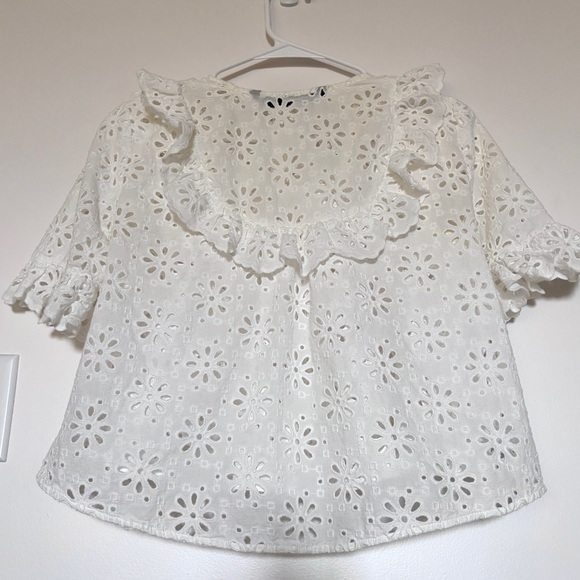 Zara Eyelet Ruffle Top Size Small - Picture 2 of 7